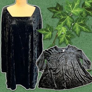 VINTAGE crushed velvet swing tunic top square neckline long‎ sleeve dressy 80s